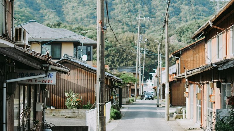 日本の住宅地の玄関前の道
